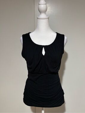 Black Sleeveless Keyhole Ruched Tank Top || S